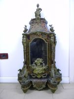 b(1) orologio intarsiato legno,madreperla e ottone, prima del restauro